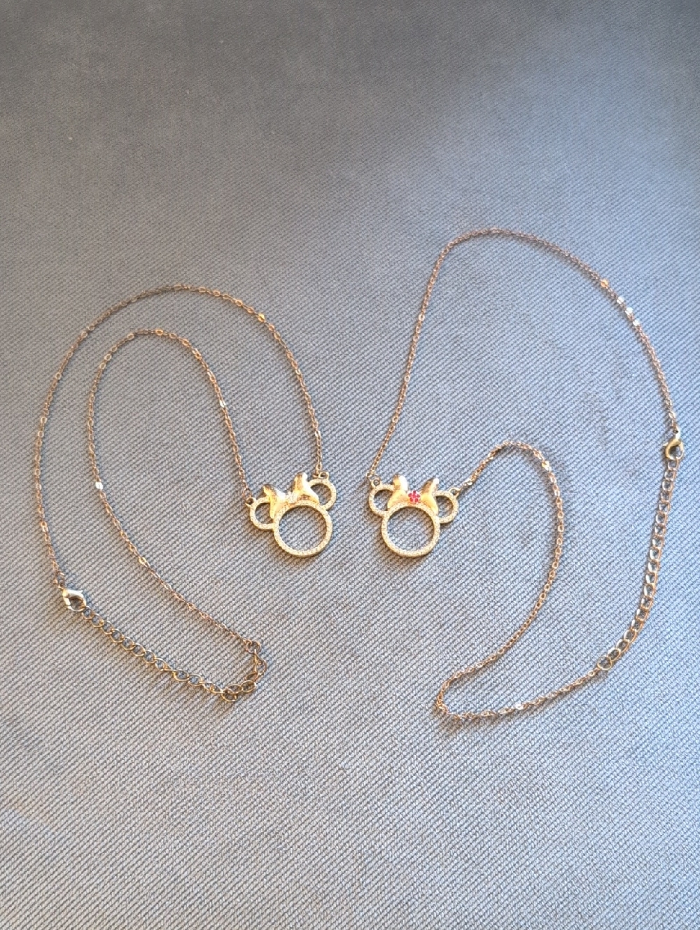 Gold Tone Minnie Mouse-Style Necklaces — Pair